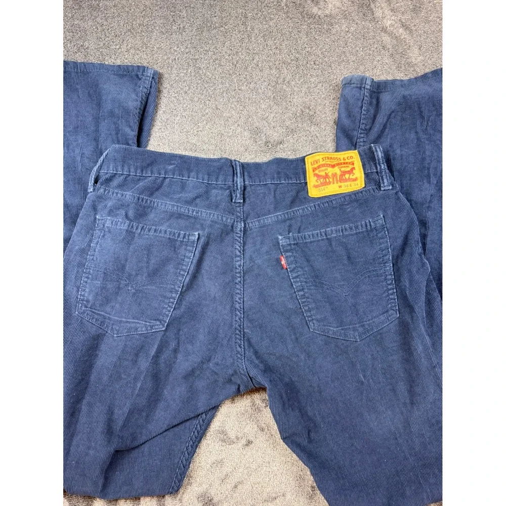 Levis 514 Straight Fit Corduroy Pants Mens 34x34 Navy Blue 5 Pocket Trousers